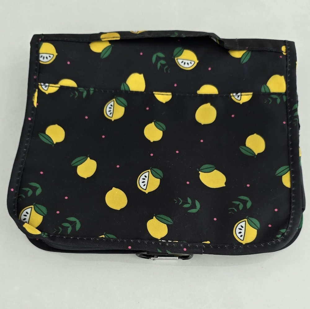 NWOT Lemon Print Hangable Cosmetics Bag - Black and Yellow - OS
